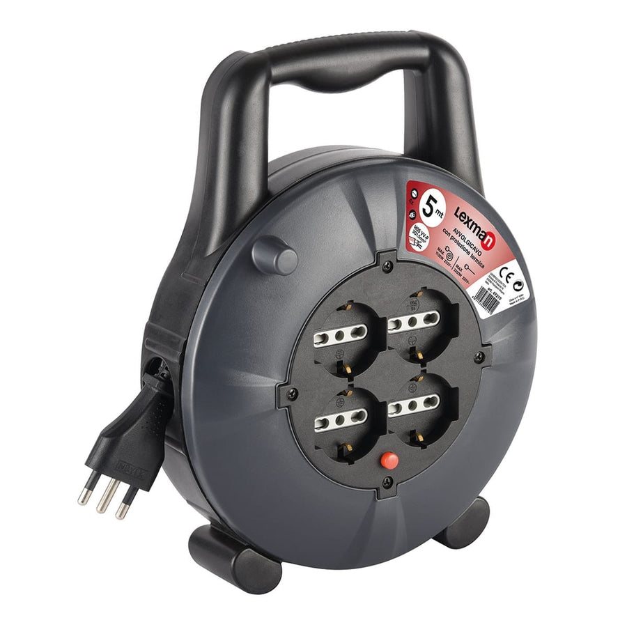 Bricocenter CABLE REEL 5MT PLUG 16A 4 UNIVERSAL SOCKETS WITH THERMAL CIRCUIT BREAKER