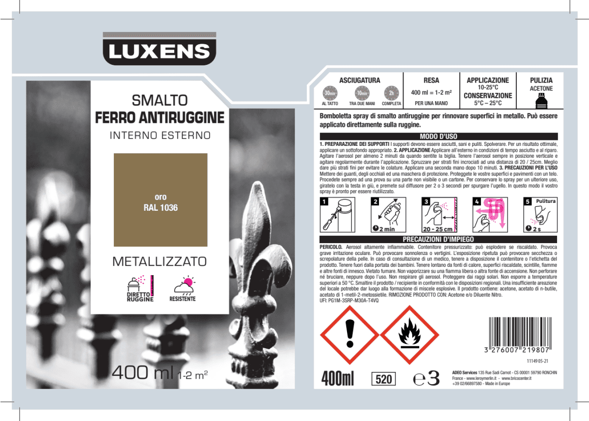 METALLIC GOLD ANTI-RUST SPRAY 400 ML LUXENS