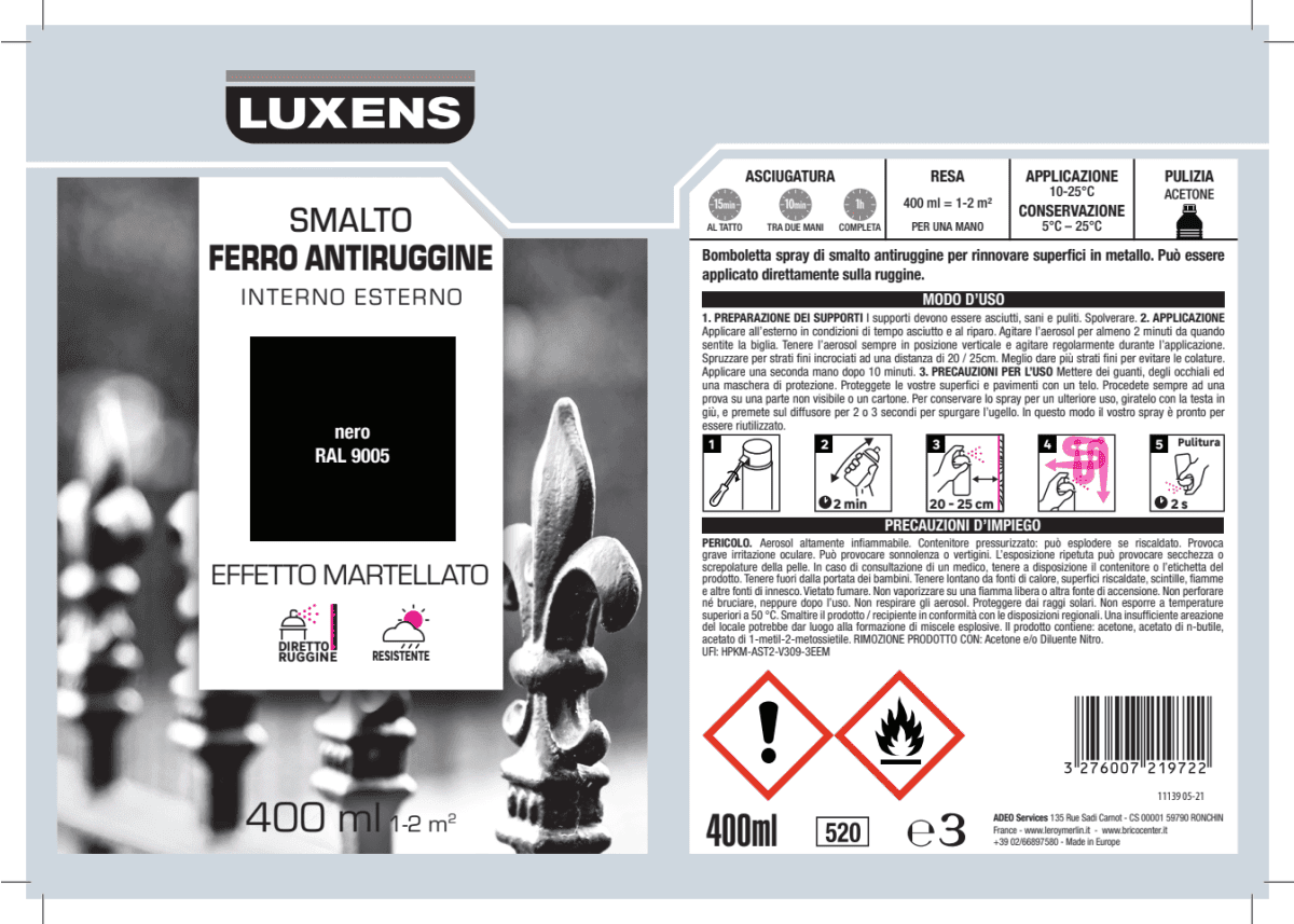 HAMMERED BLACK ANTI-RUST SPRAY 400 ML LUXENS