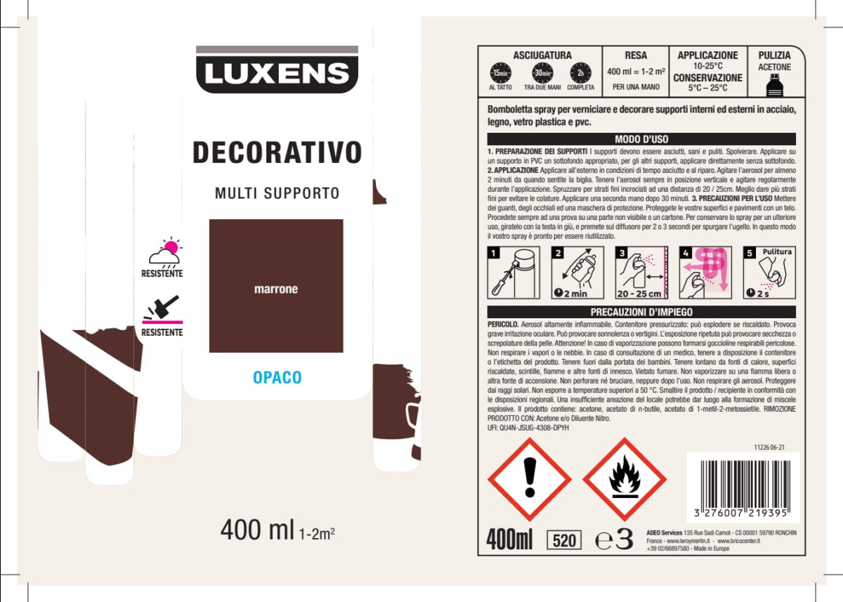 Bricocenter SPRAY MARRONE OPACO SOLVENT 400 ML LUXENS
