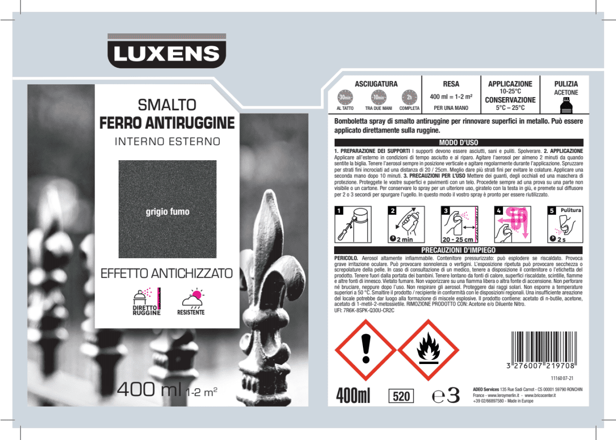 RUSTPROOF SPRAY GRAY SANDBLASTED 400 ML LUXENS