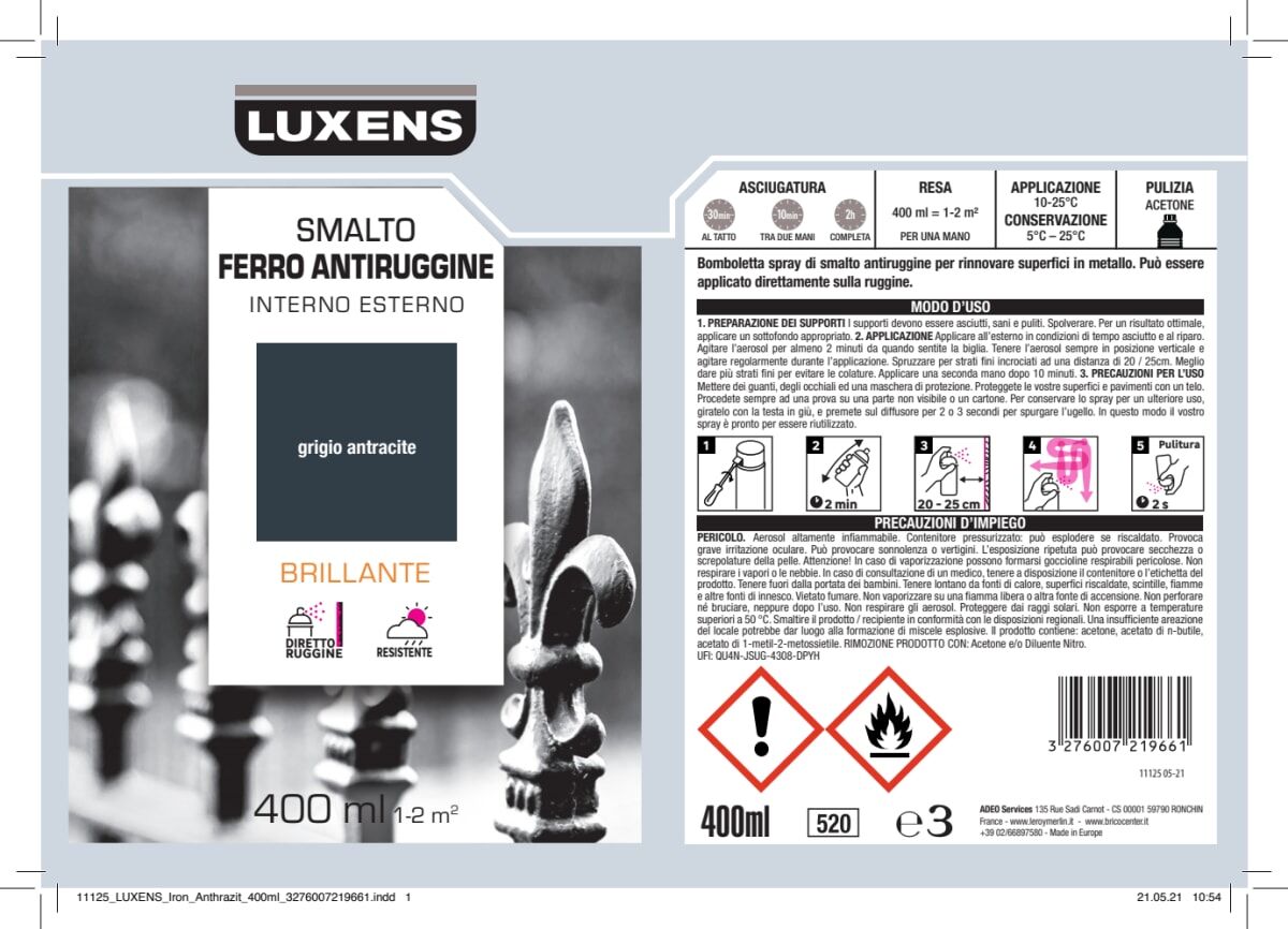 GLOSSY GRAY RUSTPROOFING SPRAY 400 ML LUXENS