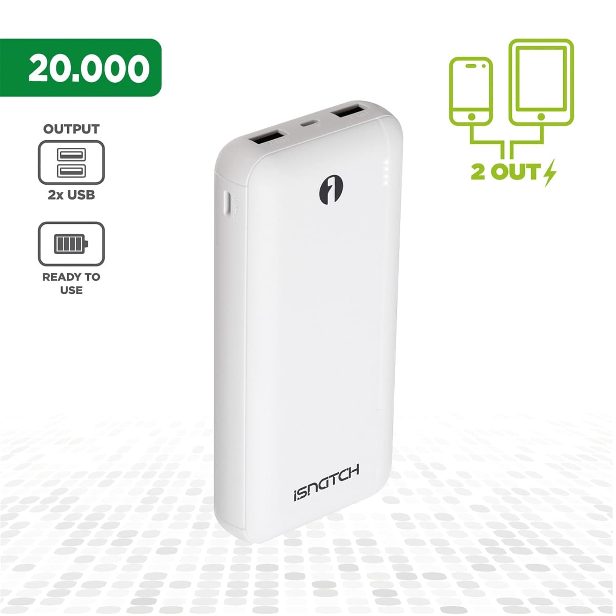 Bricocenter POWER BANK 20000MAH 2 USBA+1 TYPEC ABS WHITE ISNATCH