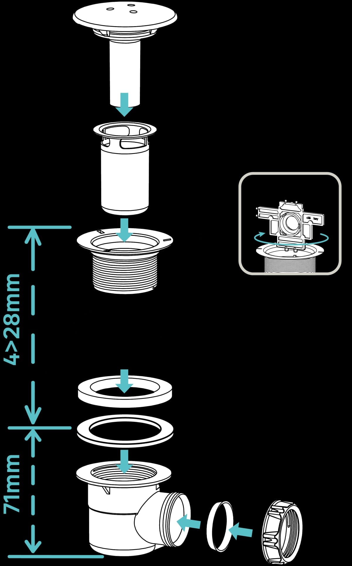 DIA 60 MM HORIZONTAL PLASTIC SHOWER TRAP WITH DRAIN