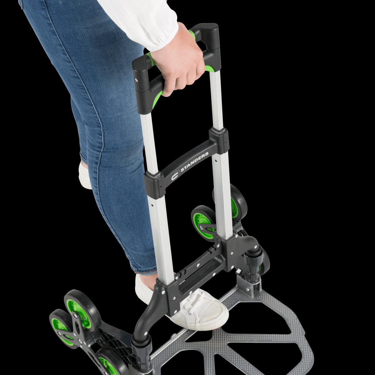 ALUMINIUM FOLDING STAIR TROLLEY STANDERS CAPACITY 70 KG WITH 3 WHEELS ON EACH SIDE