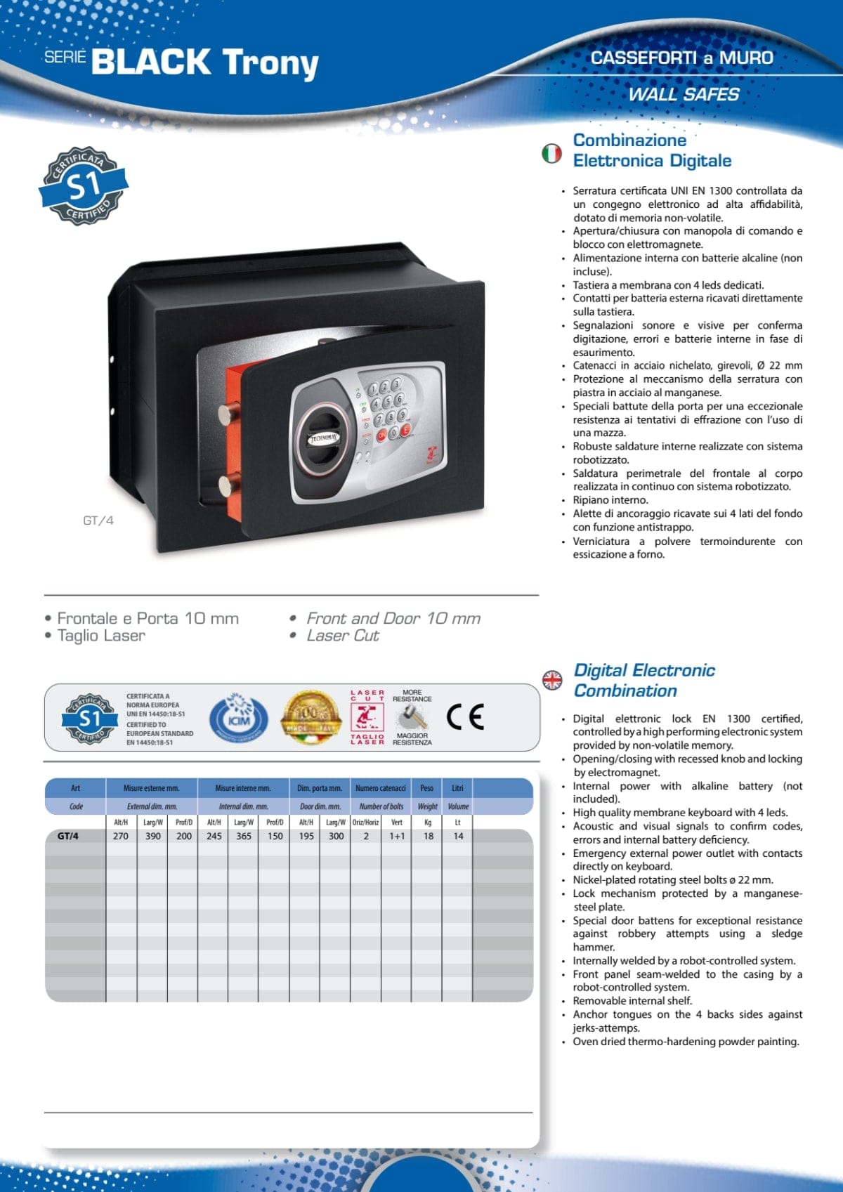 Bricocenter W.390xH.270xD.200 MM WALL SAFE, ELECTRONIC COMBINATION