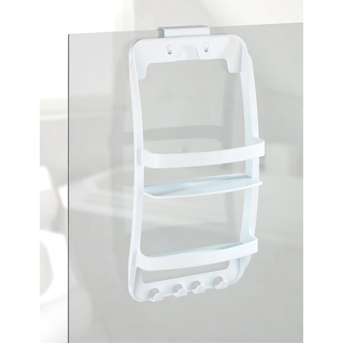 UNIVERSAL SHOWER SHELF 2 PLACES W/HANGER WHITE PLASTIC