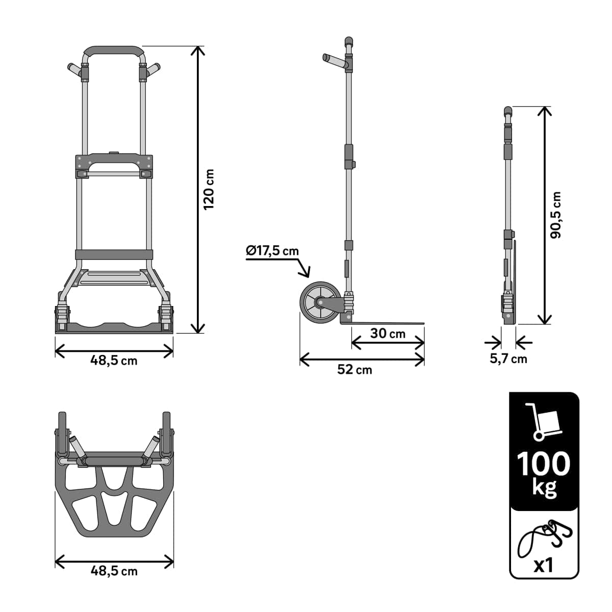 Bricocenter ALUMINIUM FOLDING TROLLEY STANDERS CAPACITY 100 KG STEEL PLATFORM