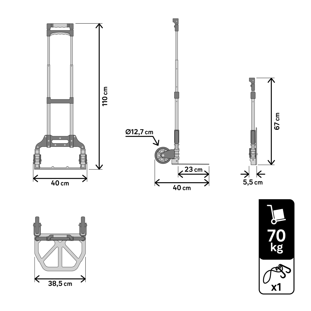 ALUMINIUM FOLDING TROLLEY STANDERS CAPACITY 70 KG STEEL PLATFORM