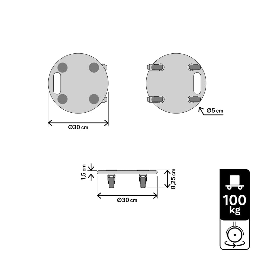 Bricocenter BASE MOVES EVERYTHING DIAM. 30 CM CAPACITY 100 KG, 4 WHEELS DIAM. 50MM INCLUDING TWO WITH BRAKES
