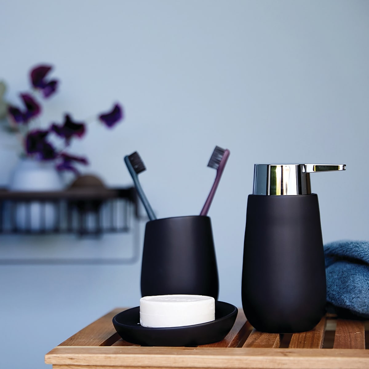 BLACK CERAMIC BADI SERIES COUNTERTOP SOAP DISPENSER