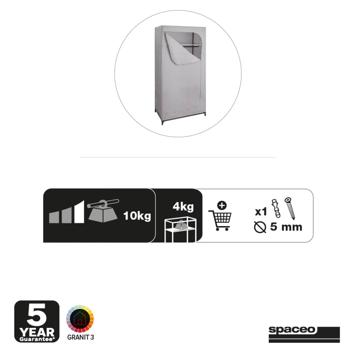 Bricocenter SPACEO FABRIC CUPBOARD METAL AND TNT KIT L75P 45 H160CM ONE SHELF