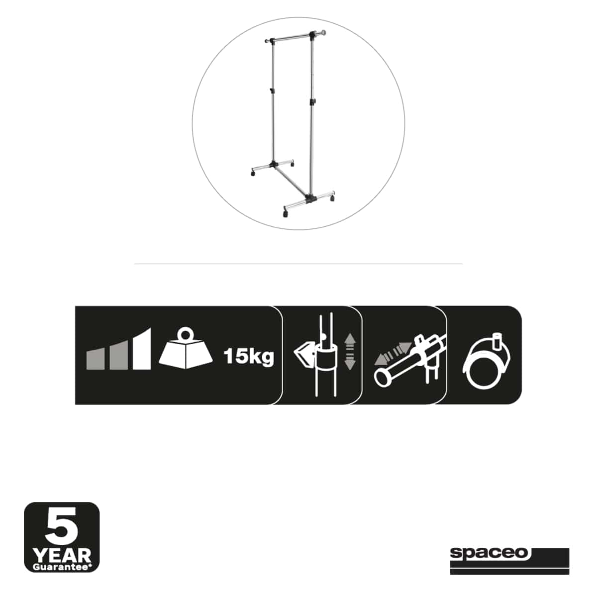 STAND WITH 1 BAR AND WHEELS W86.3xD51xH159CM CHROMIUM-METAL HEIGHT ADJUSTMENT