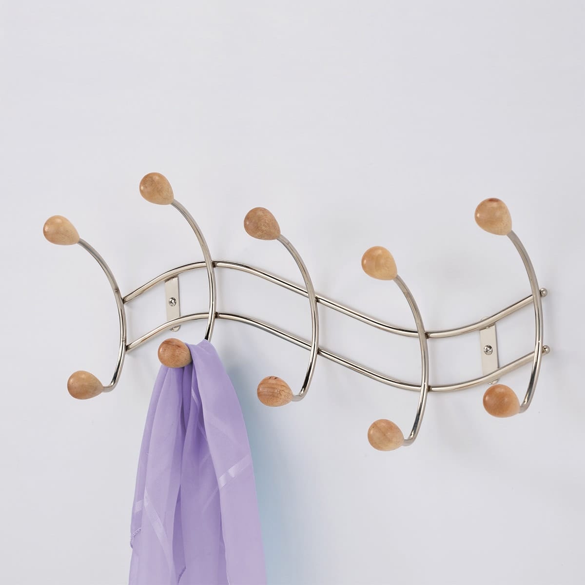 Bricocenter SATIN NICKEL METAL HANGER WITH NATURAL FINISH WOODEN KNOBS, L45.5 CM