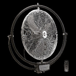 Black metal wall fan with remote control