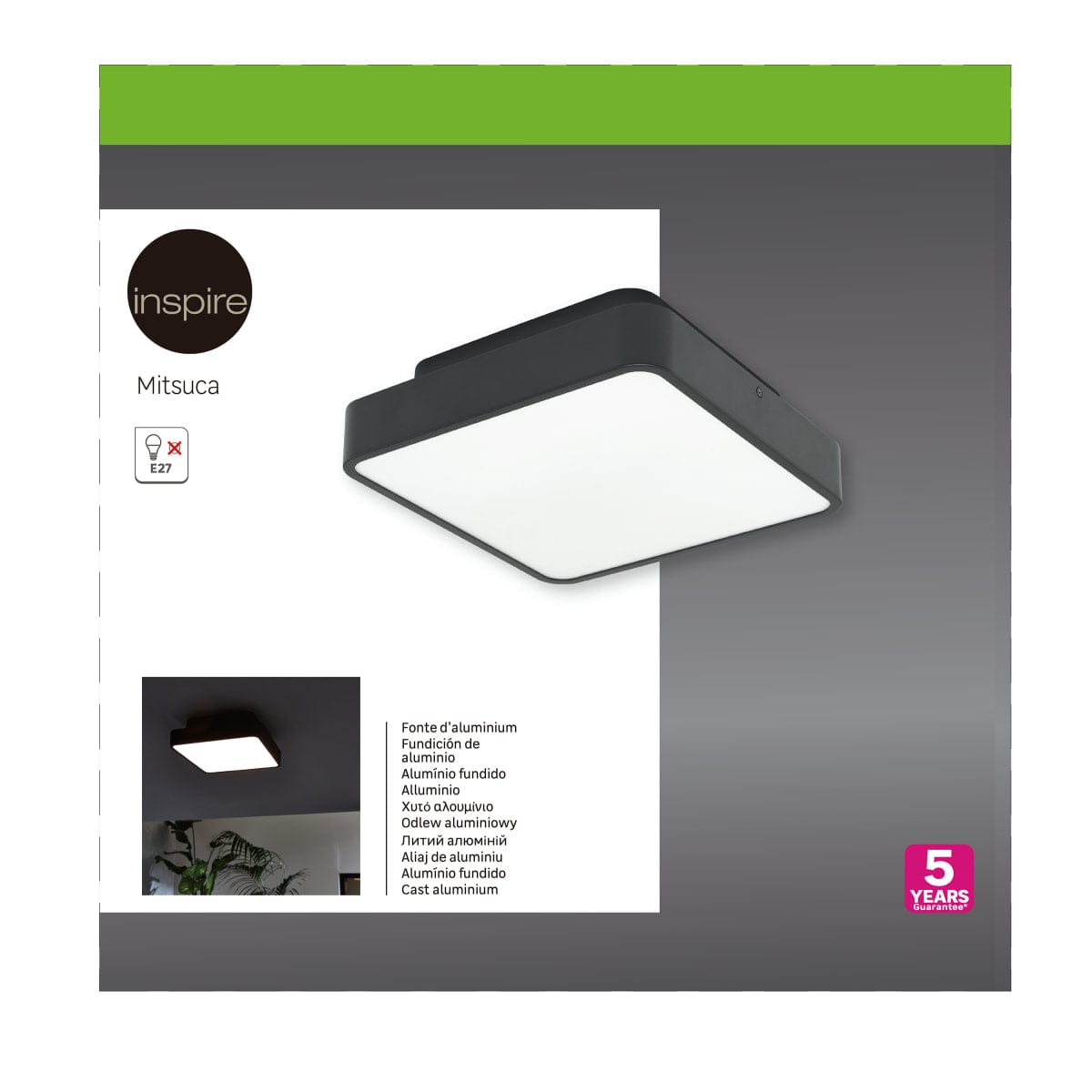 Bricocenter PLAFONIERA MITSUCA METALLO NERO 30X30X10XM CM E27=25W IP44