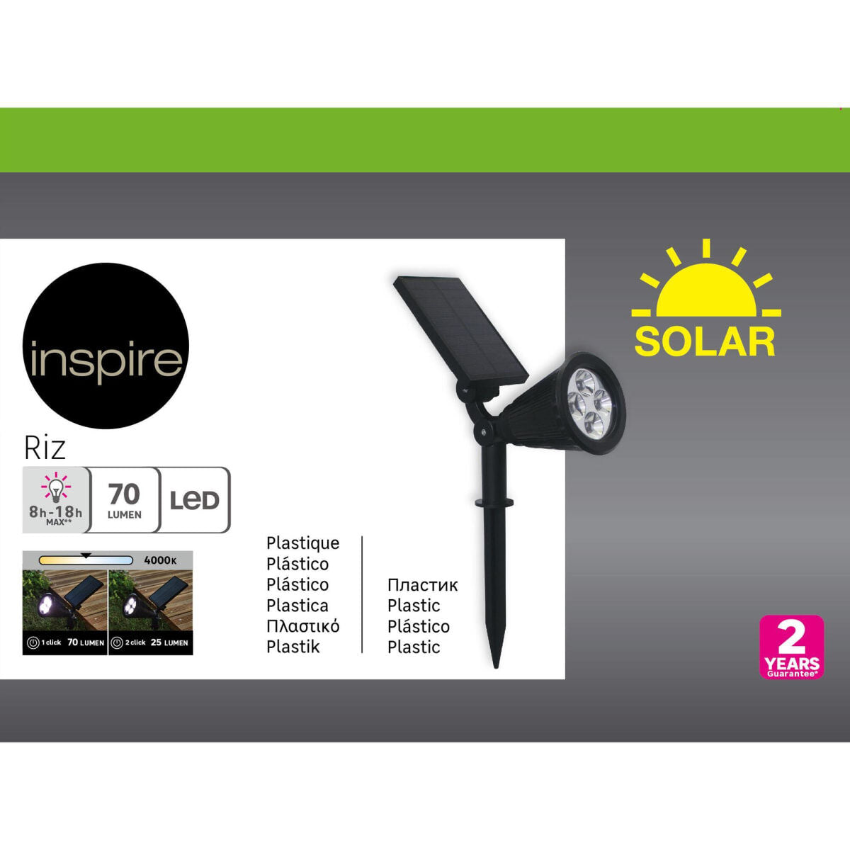 SOLAR PICHETTO RIZ PLASTIC BLACK H39CM LED NATURAL LIGHT