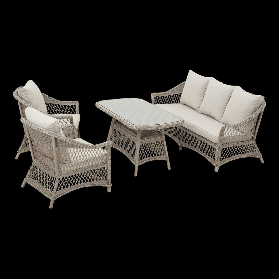 Bricocenter COFFEE SET 5 PLACES NATERIAL IDYLL TABLE 2 ARMCHAIRS AND SOFA ALUMINIUM AND NATURAL WICKER