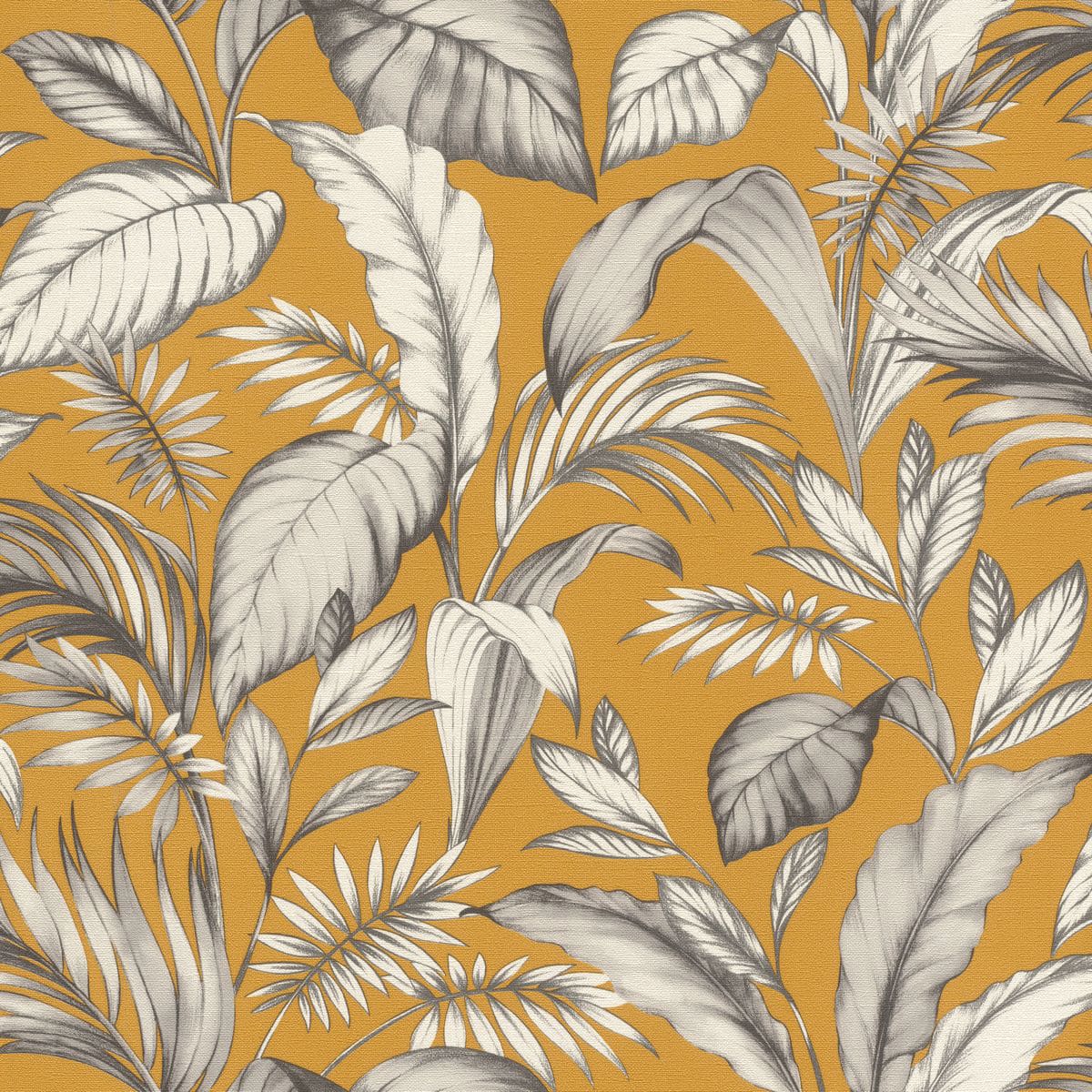 Bricocenter WALLPAPER FERN GREY ON MUSTARD BACKGROUND 53CMX10.5M