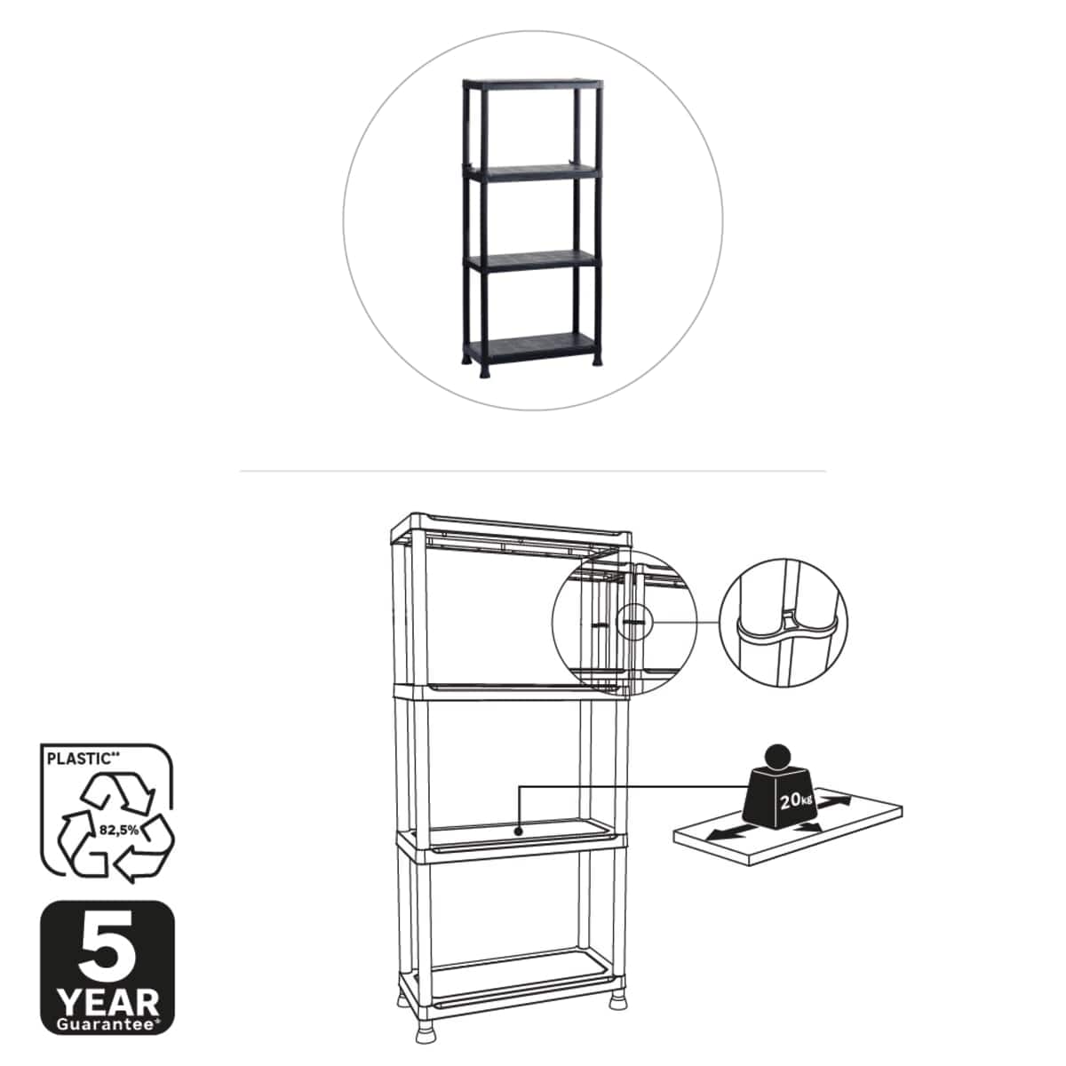 Bricocenter RESIN SHELF 4 SHELVES 60X30X135 CM