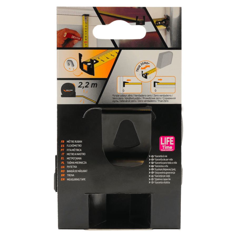 8 M X 25 MM DEXTER PRO FLEXOMETER WITH MAGNET, BIMATERIAL SHELL, 2-SIDED GRADATION