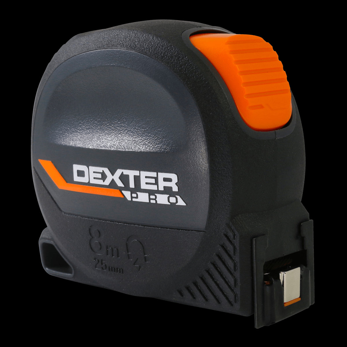8 M X 25 MM DEXTER PRO FLEXOMETER WITH MAGNET, BIMATERIAL SHELL, 2-SIDED GRADATION