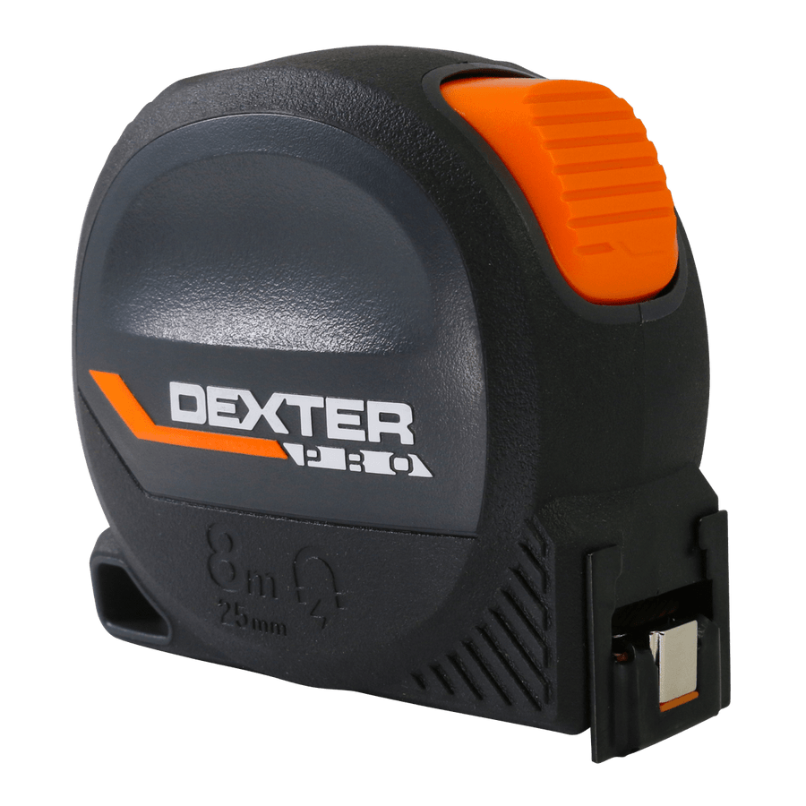 8 M X 25 MM DEXTER PRO FLEXOMETER WITH MAGNET, BIMATERIAL SHELL, 2-SIDED GRADATION