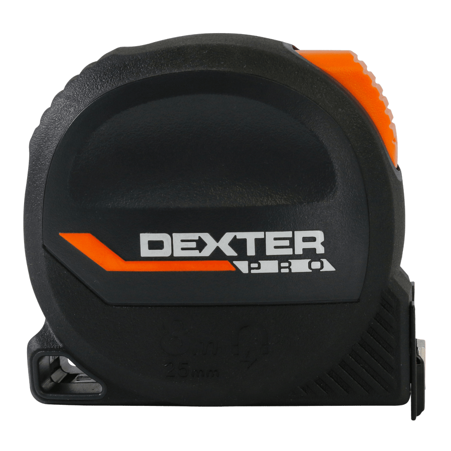 8 M X 25 MM DEXTER PRO FLEXOMETER WITH MAGNET, BIMATERIAL SHELL, 2-SIDED GRADATION