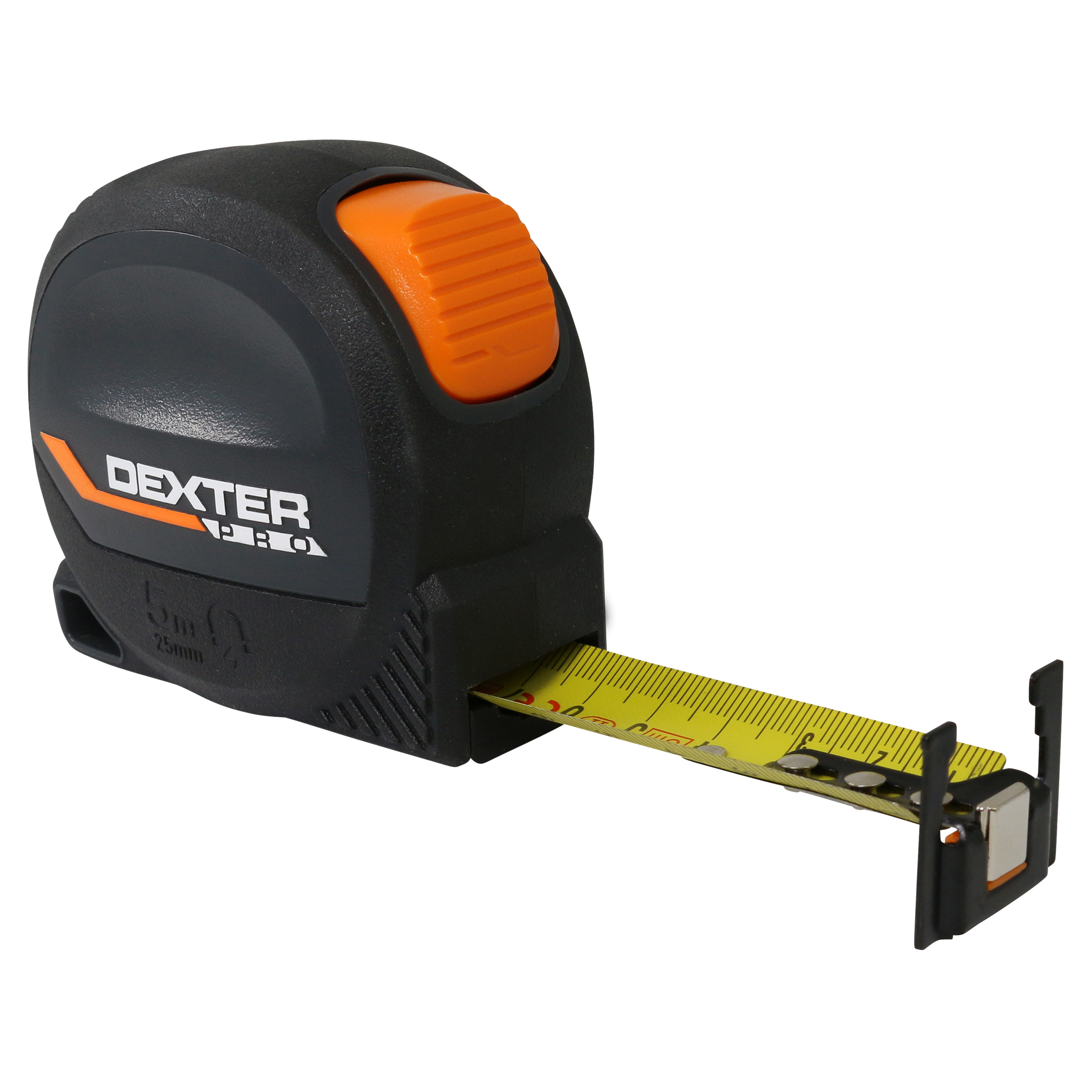 FLEXOMETER 5 MT X 25 MM DEXTER PRO WITH MAGNET, BIMATERIAL SHELL, 2-SIDED GRADING,