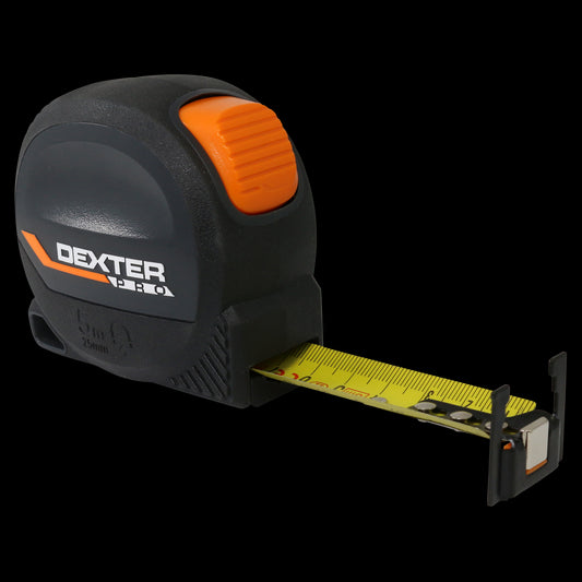 FLEXOMETER 5 MT X 25 MM DEXTER PRO WITH MAGNET, BIMATERIAL SHELL, 2-SIDED GRADING,