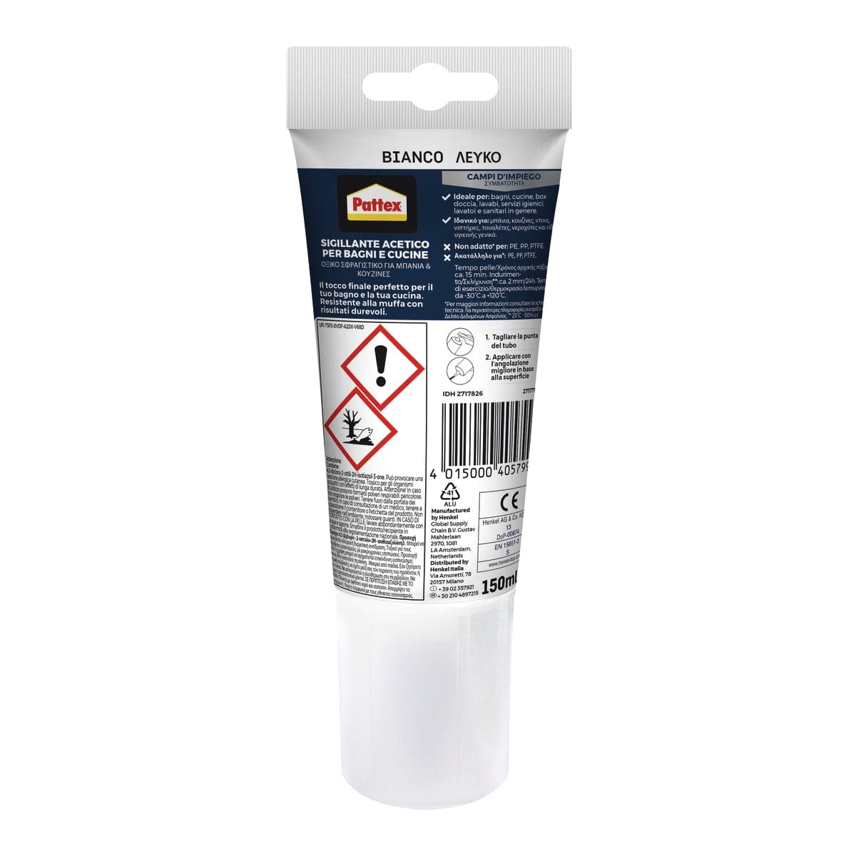 Bricocenter ACETIC SILICONE BATHROOMS AND KITCHENS WHITE PATTEX 150 ML