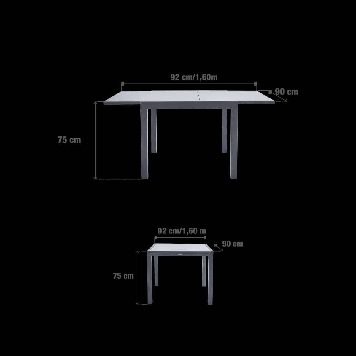 Bricocenter TAVOLO LYRA II UP&DOWN NATERIAL ALLUMINIO 90/160X90 ANTRACITE