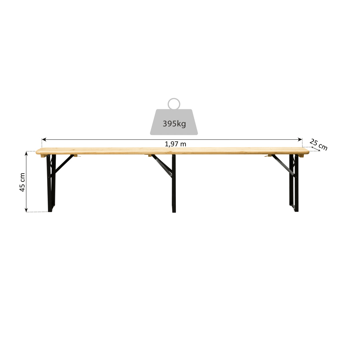 FIRA SET 8 Seats table 187X60cm and 2 benches in pine and steel