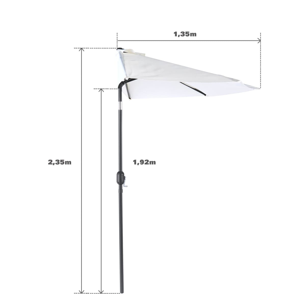 Half round balcony umbrella arkea Naterial in aluminum 270X135 white