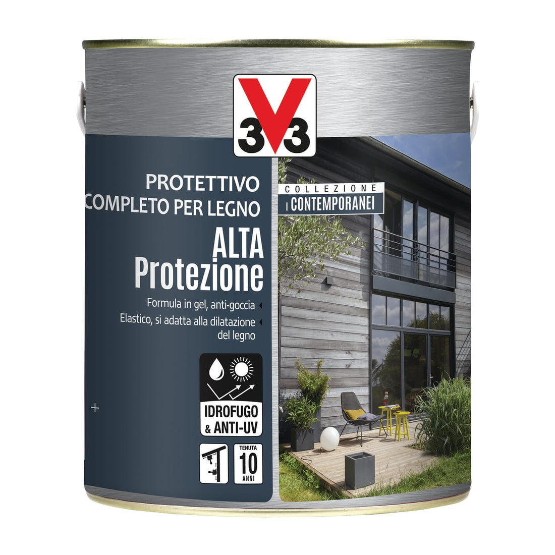 WATER-BASED PROTECTIVE WOOD PRIMER SILVER GREY HIGH PROTECTION V33 2.5 L