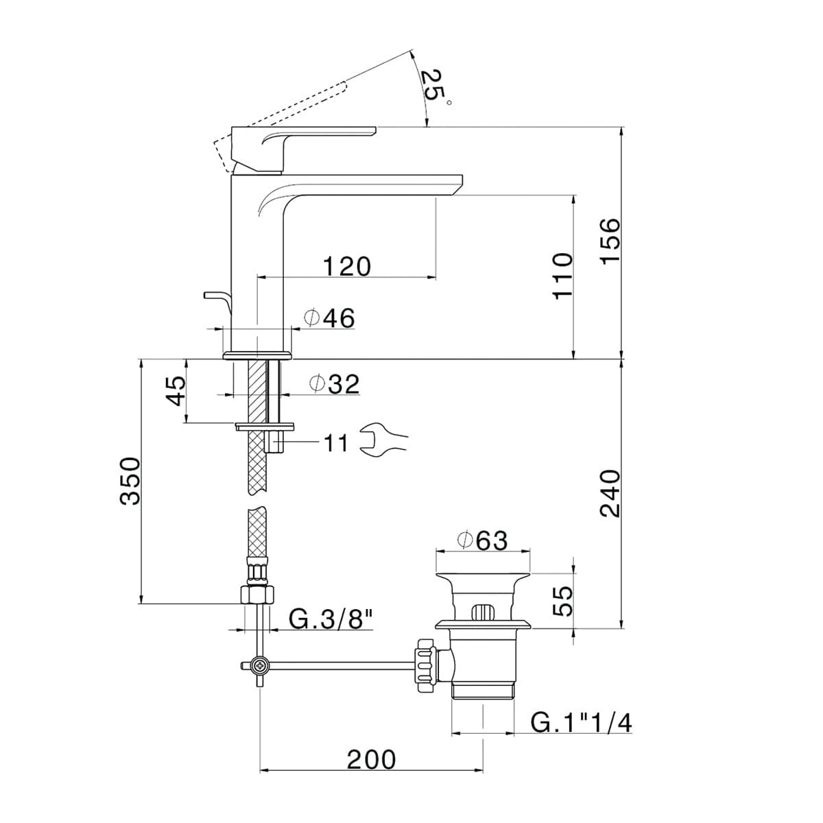 Bricocenter MISCELATORE LAVABO PLANO CON SCARICO NERO OPACO