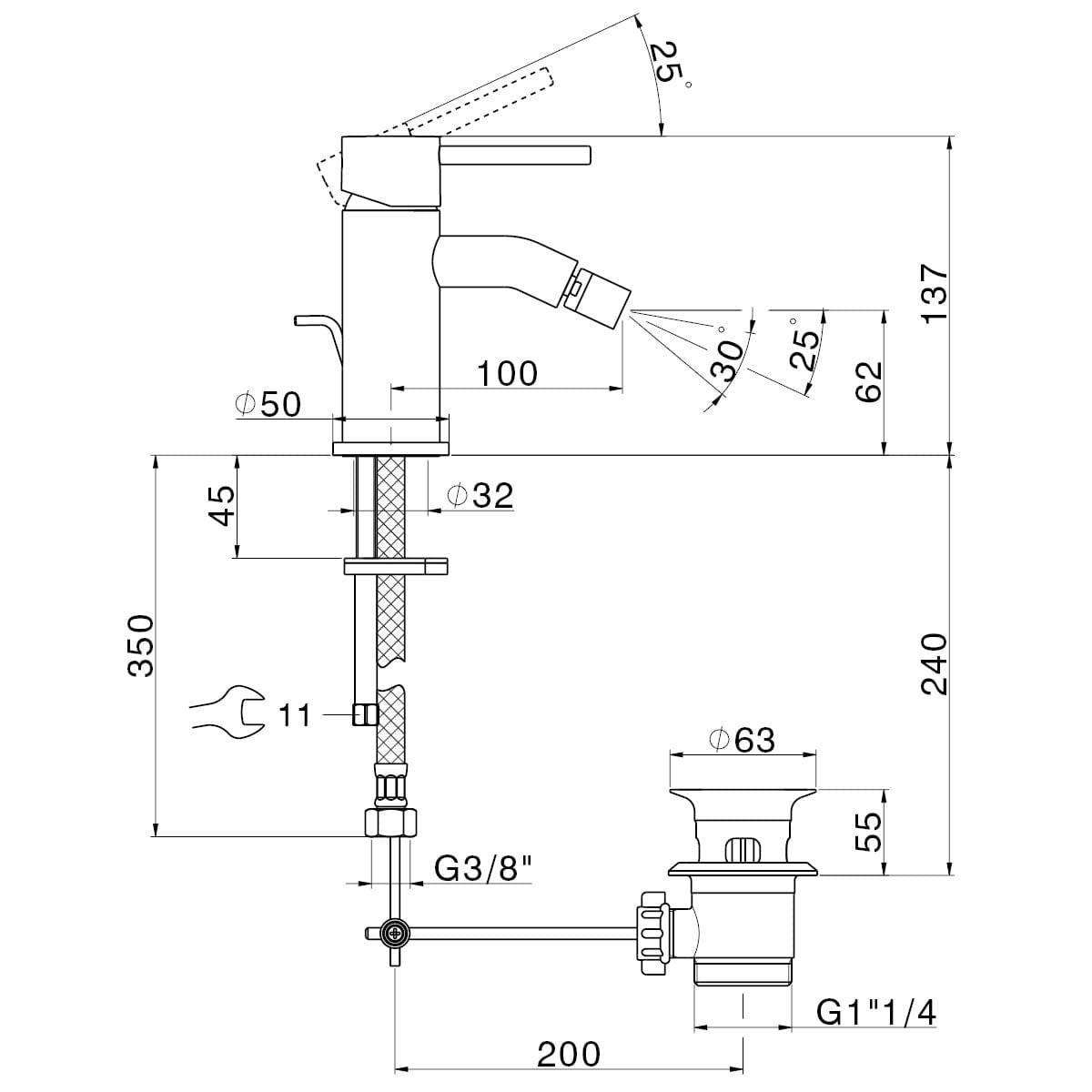 TAYRONA BIDET MIXER WITH BRUSHED NICKEL DRAIN