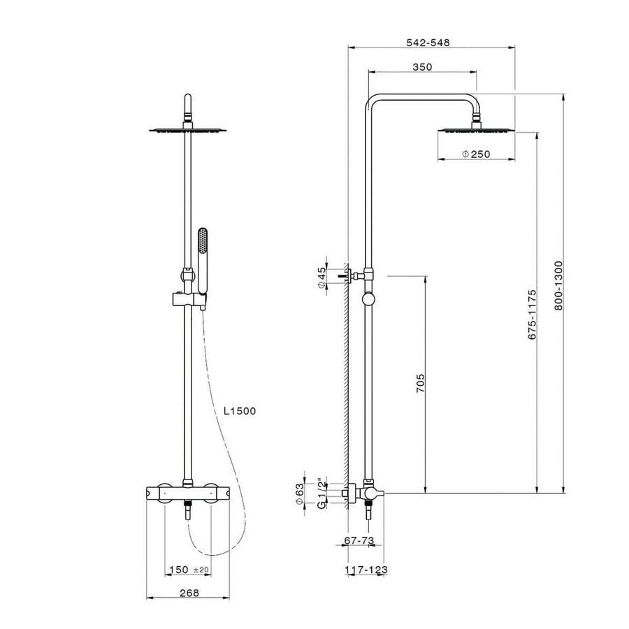 Bricocenter PLANO SHOWER KIT W/THERMOSTAT MATT WHITE SHOWER HEAD DIAM.25CM