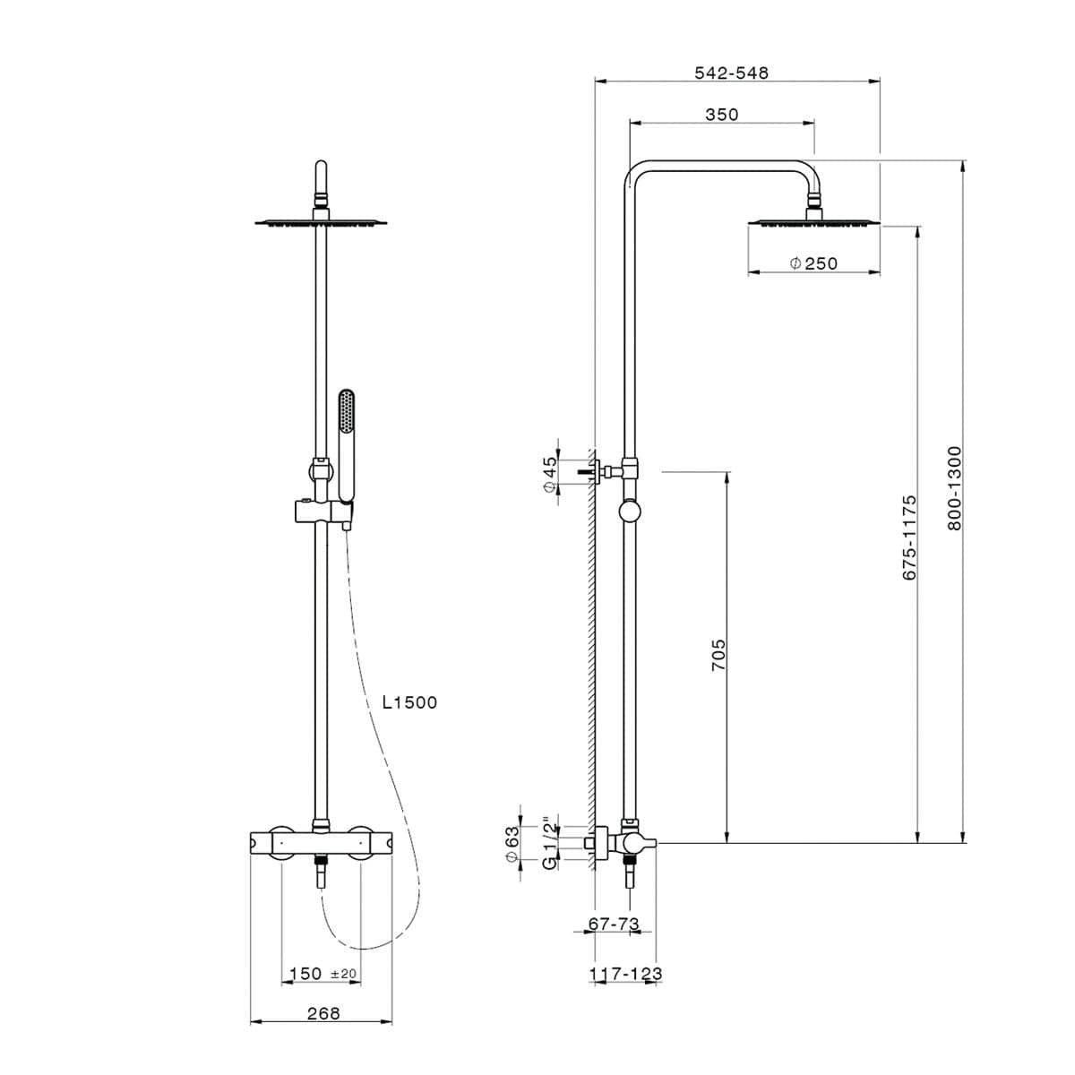 Bricocenter PLANO SHOWER KIT W/BRUSHED NICKEL THERMOSTAT SHOWER HEAD DIAM.25CM