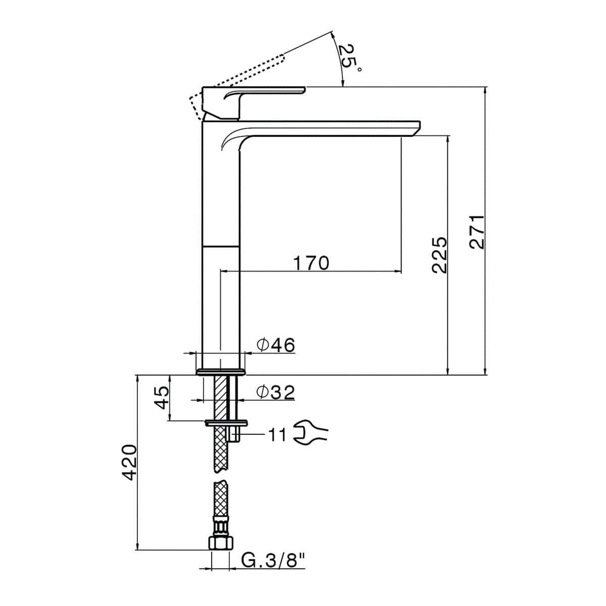 Bricocenter MISCELATORE LAVABO ALTO PLANO SENZA SCARICO NERO OPACO