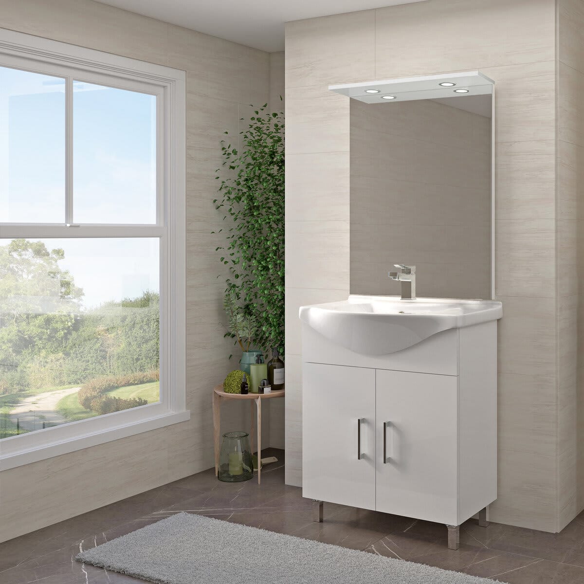 Bricocenter SIMONA 65 WHITE BATHROOM CABINET WITH MIRROR