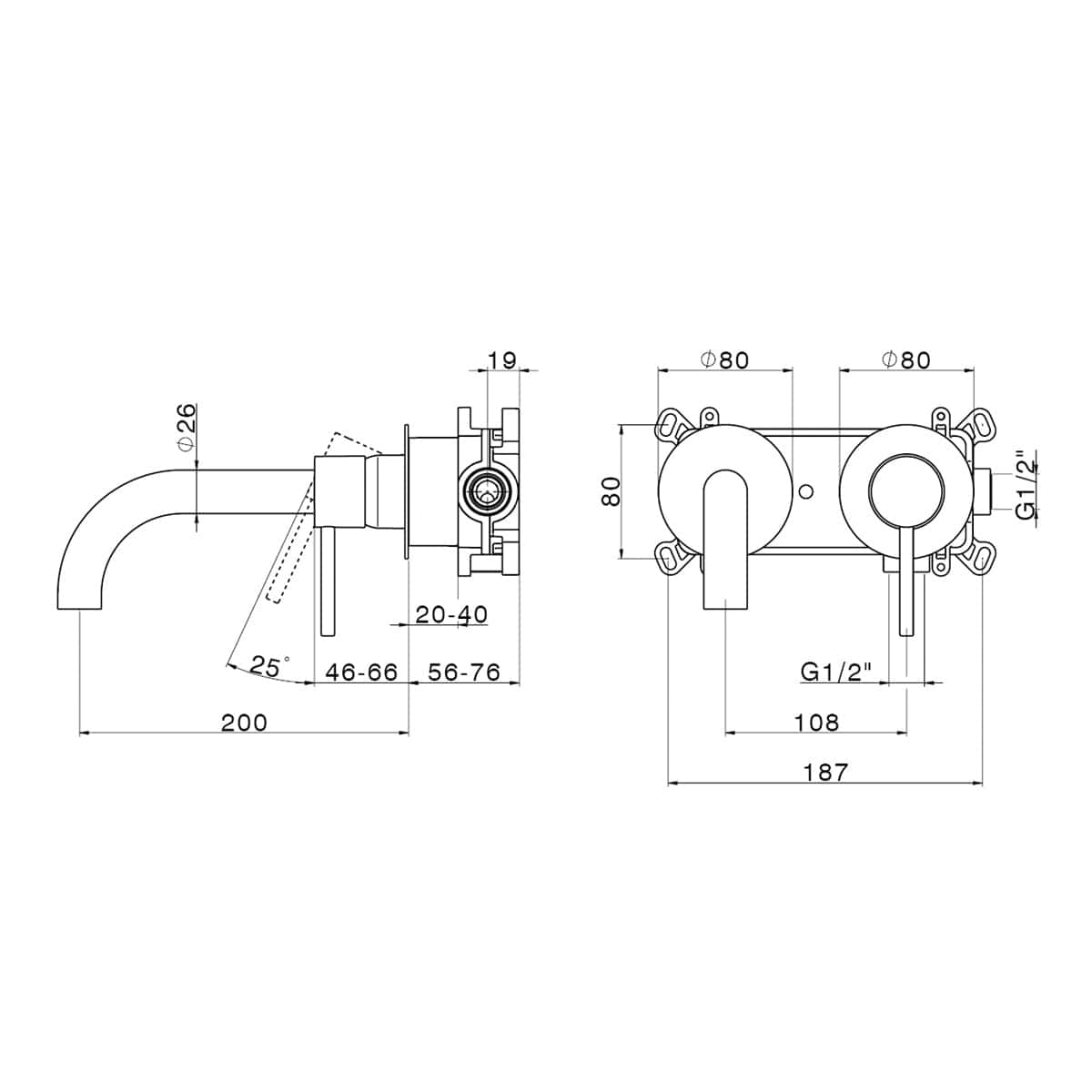 Bricocenter CONCEALED WALL-MOUNTED WASHBASIN MIXER TAYRONA BCO