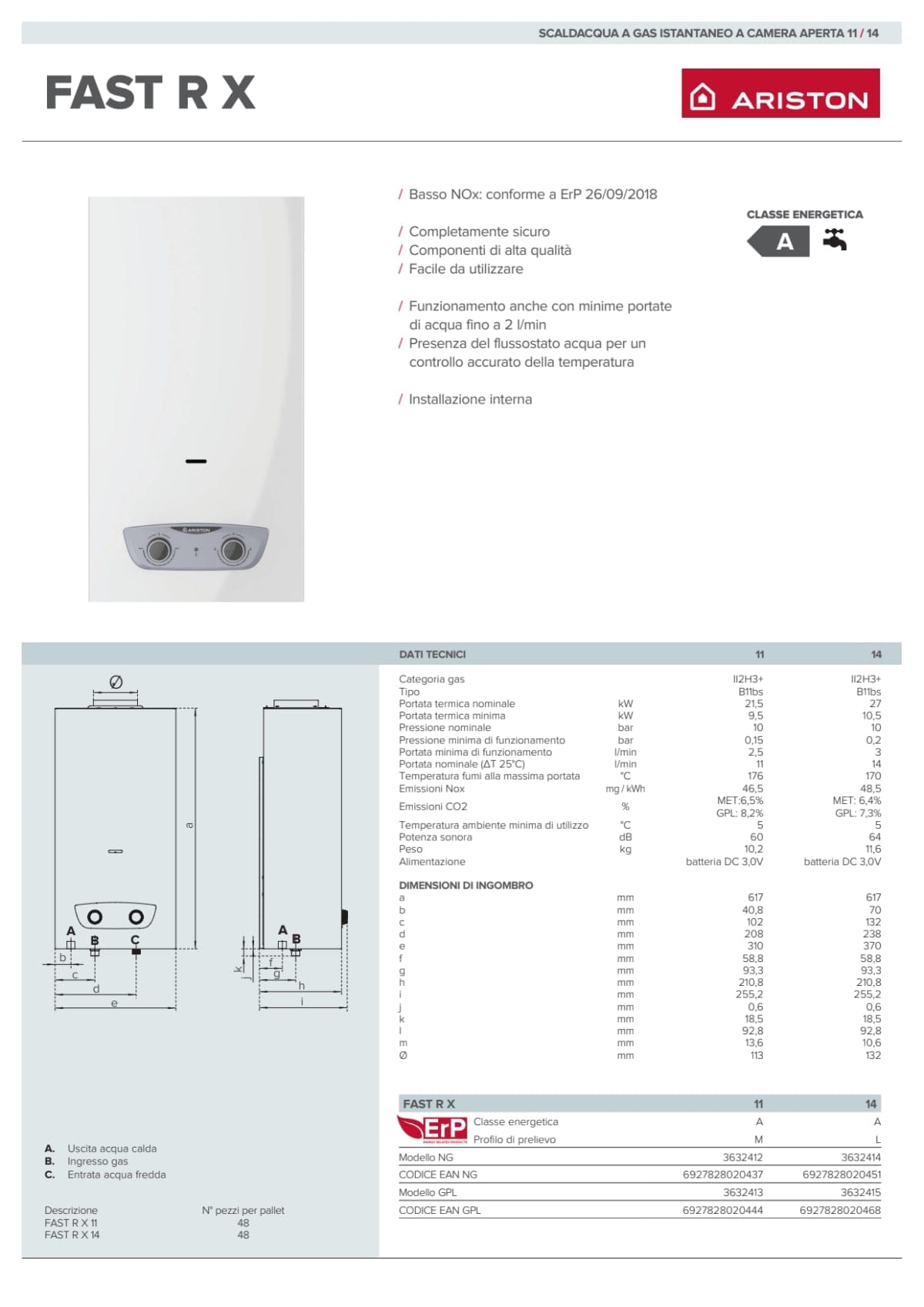 Bricocenter WATER HEATER GAS FAST R X 11 LOW NOX MET ARISTON