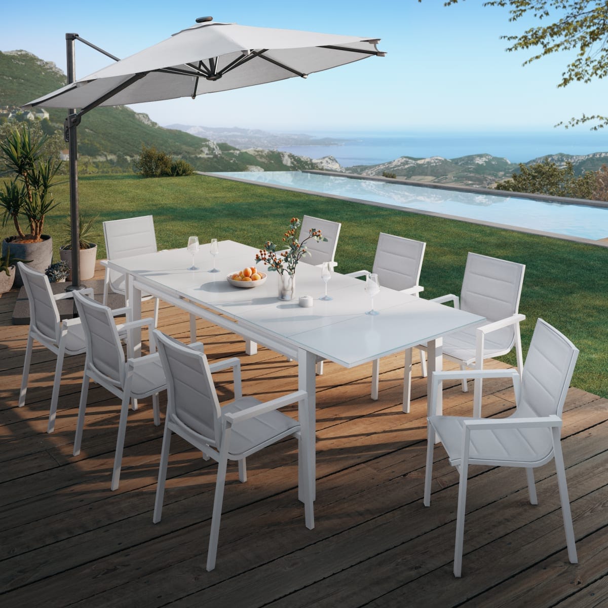 Bricocenter TABLE ODYSSEA II EASY NATERIAL 180/240X100 WHITE ALUMINIUM GLASS