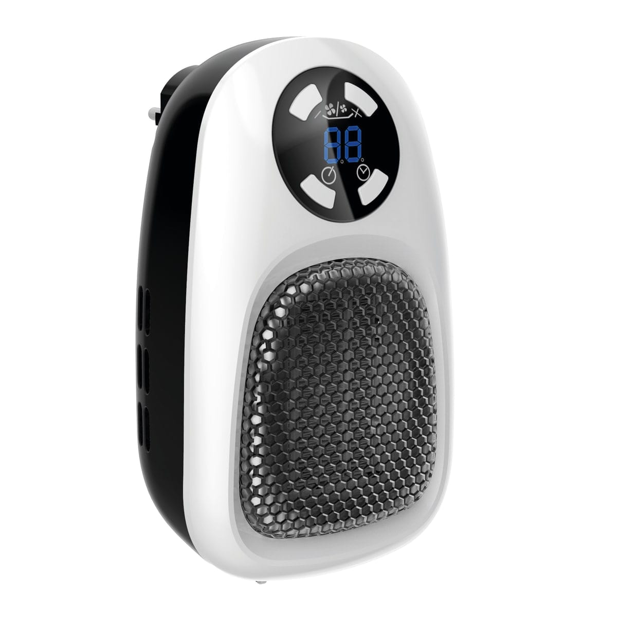 Bricocenter PLUGY 500W CERAMIC FAN HEATER, 2 SPEEDS LCD DISPLAY TIMER 12 H -BLACK AND WHITE