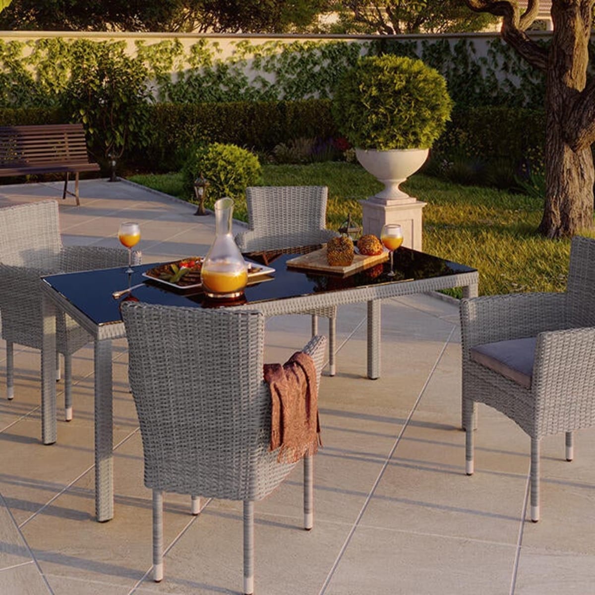 Bricocenter DAVOS NATERIAL TABLE 90X180X74 synthetic wicker aluminum and glass