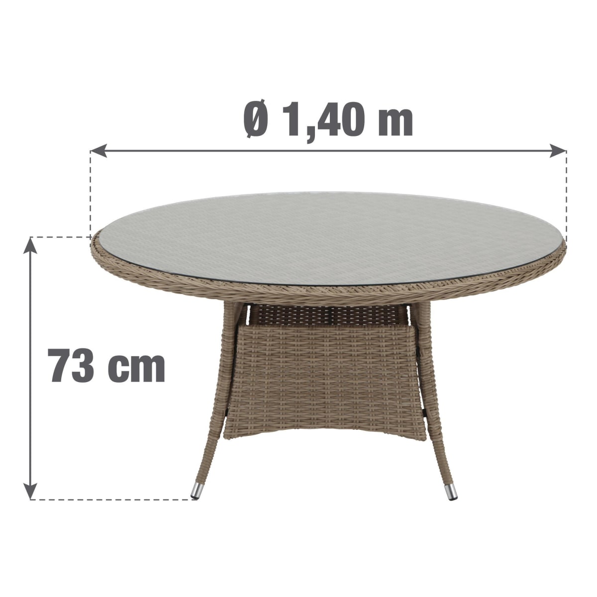 COSTA RICA NATERIAL DINING TABLE d 140 synthetic wicker, aluminum and glass