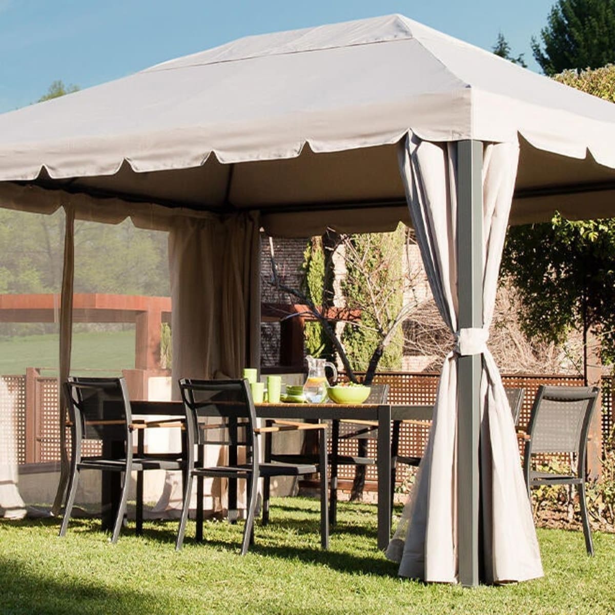 YSIS NATERIAL - Steel and aluminum Gazebo with Tortora polyester cloth - 3x4 m