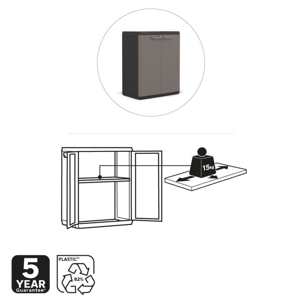 Bricocenter LOW CABINET 2 DOORS 1 SHELF 68X39X83H DARK GREY