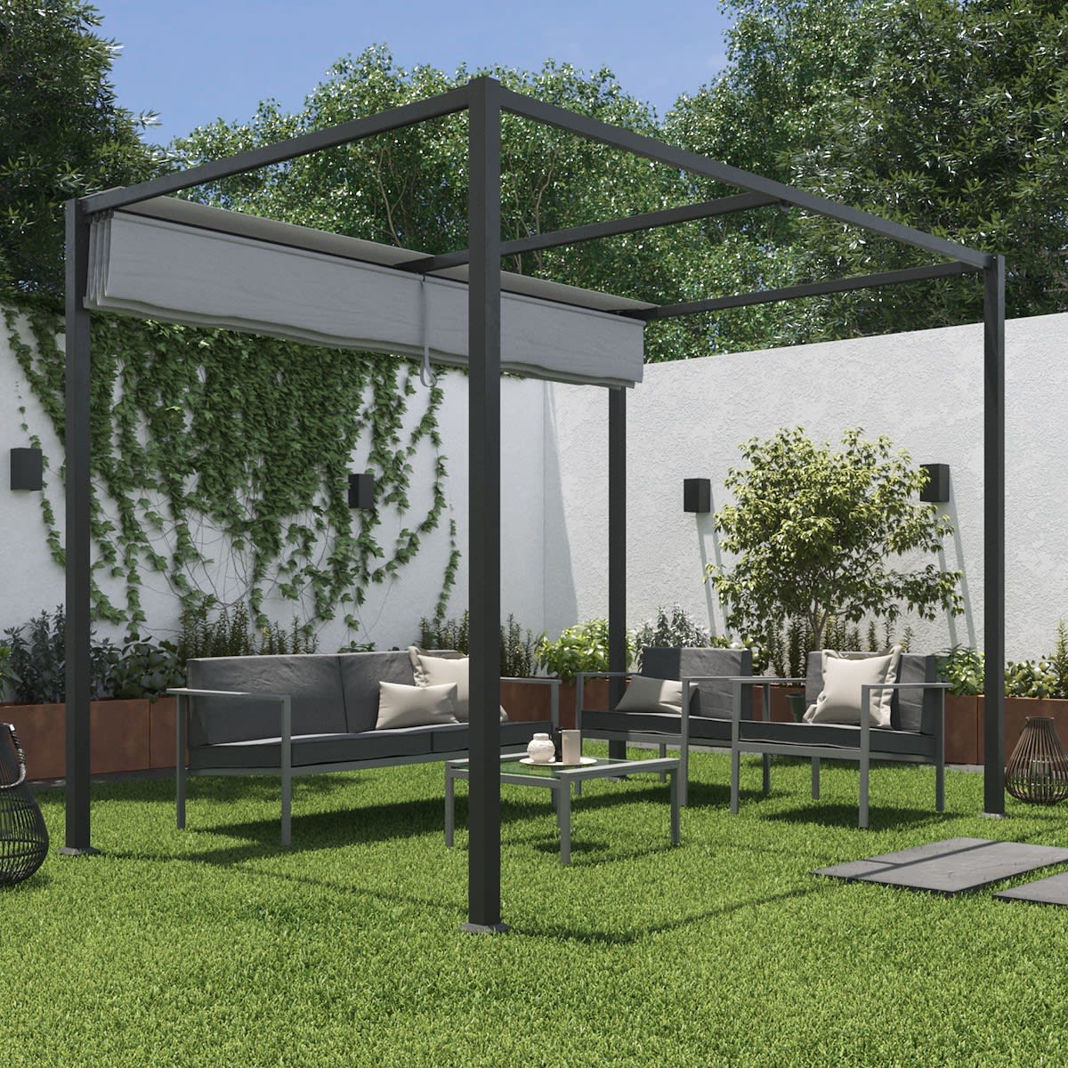 Bricocenter HORALI NATERIAL - Pergola - Steel with 2x3 m anthracite polyester cloth